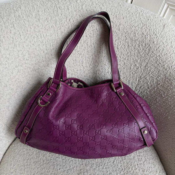 Gucci Guccissima Abbey Leather Purple Tote Bag