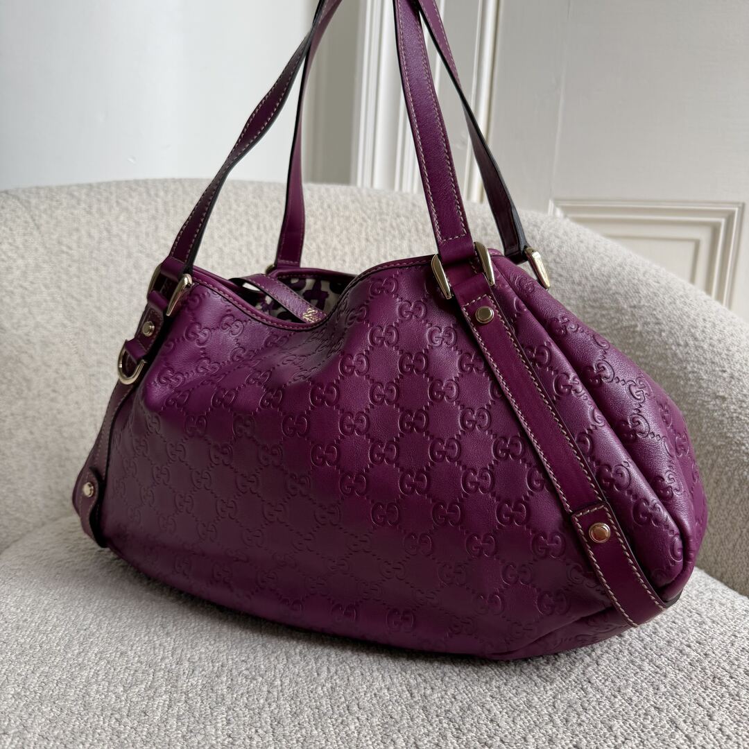 Gucci Guccissima Abbey Leather Purple Tote Bag
