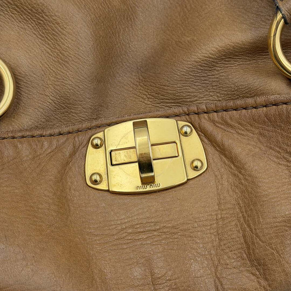 Miu Miu Vitello Turnlock Brown Shoulder Bag