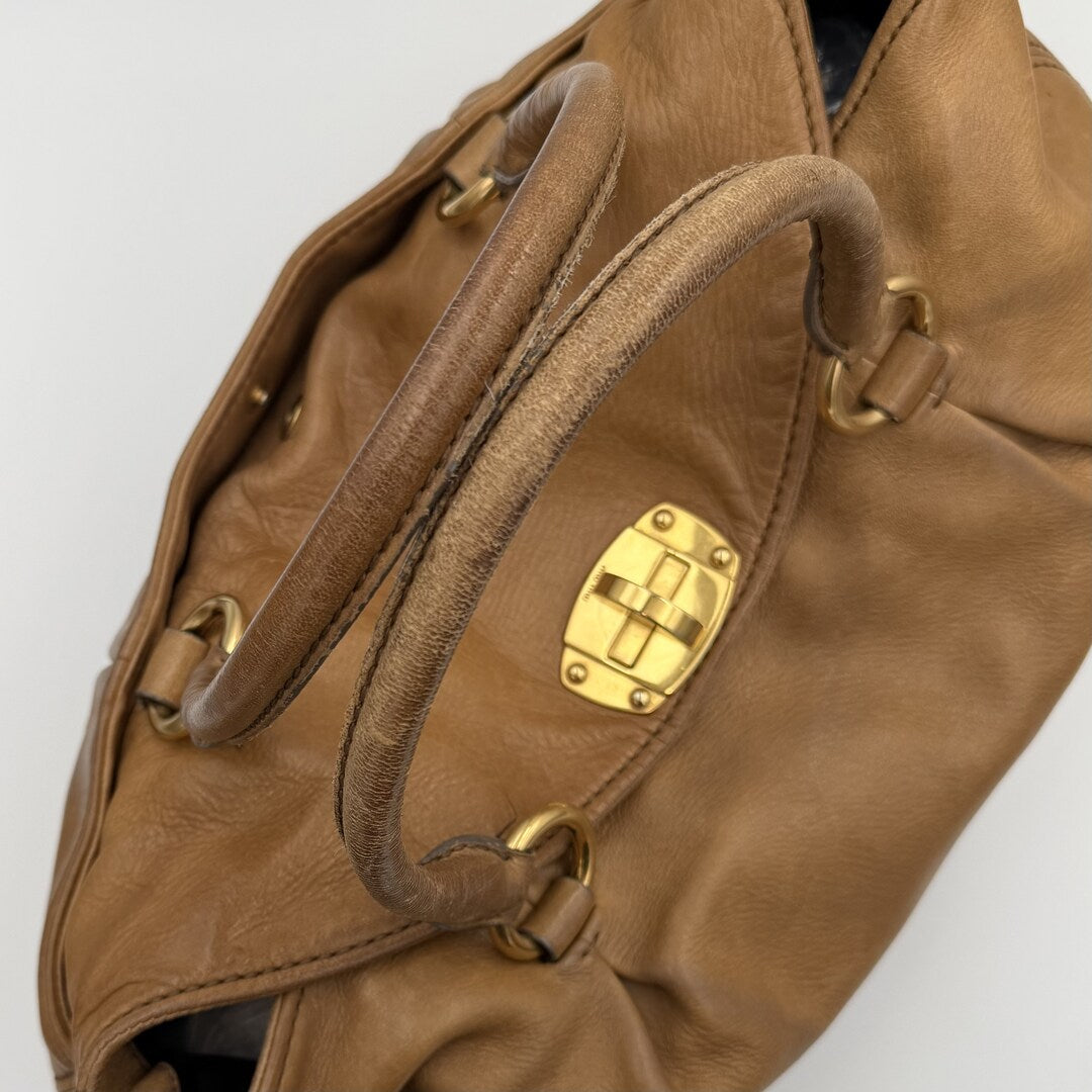 Miu Miu Vitello Turnlock Brown Shoulder Bag