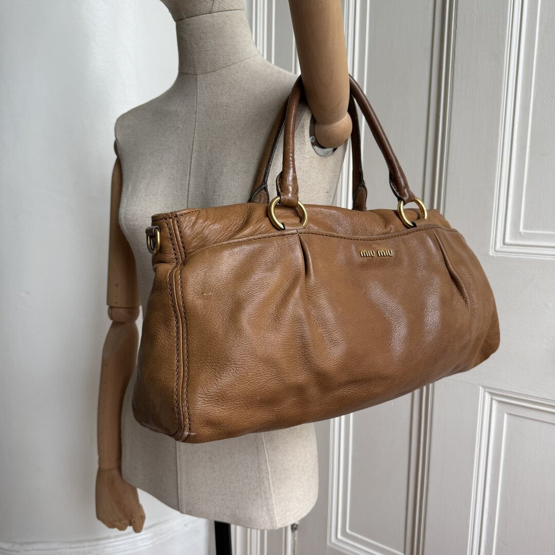 Miu Miu Vitello Turnlock Brown Shoulder Bag