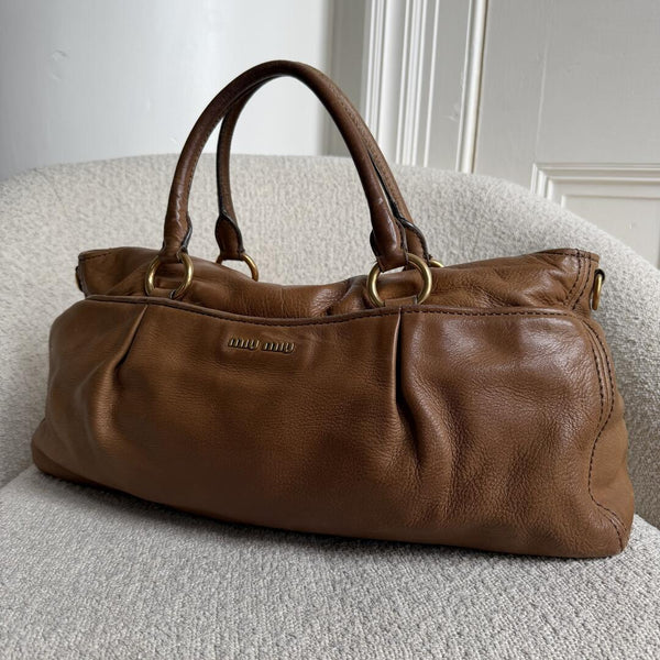 Miu Miu Vitello Turnlock Brown Shoulder Bag