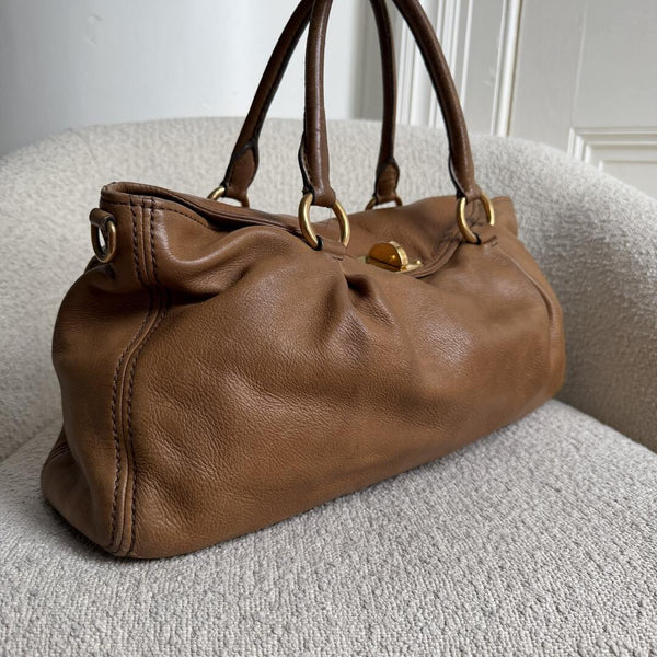 Miu Miu Vitello Turnlock Brown Shoulder Bag