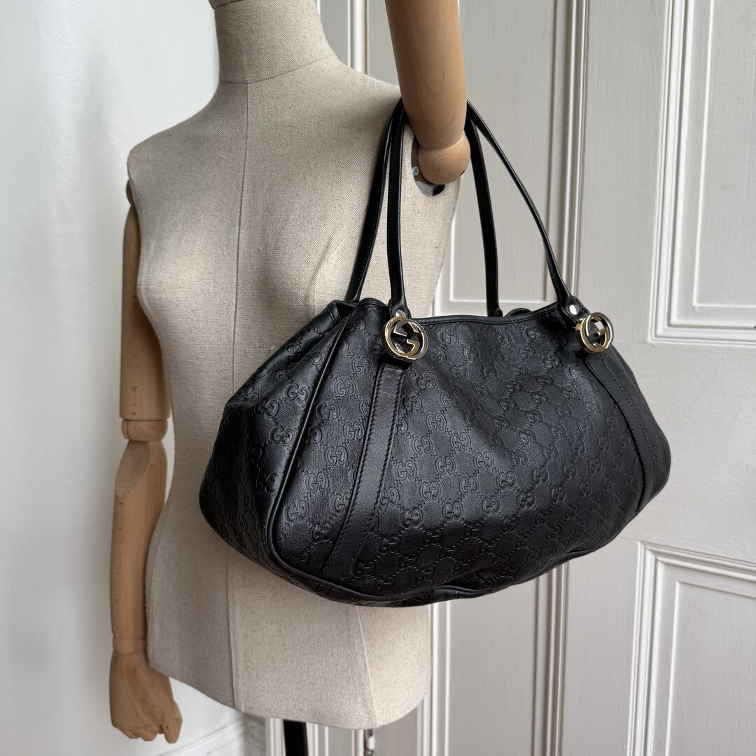 Gucci Guccissima Twins Leather Black Tote Bag
