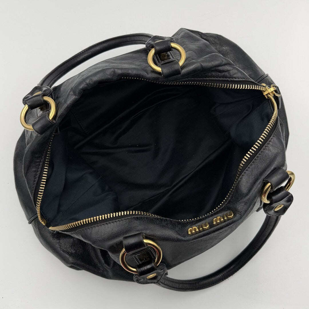 Miu Miu Vitello Leather Black Shoulder Bag