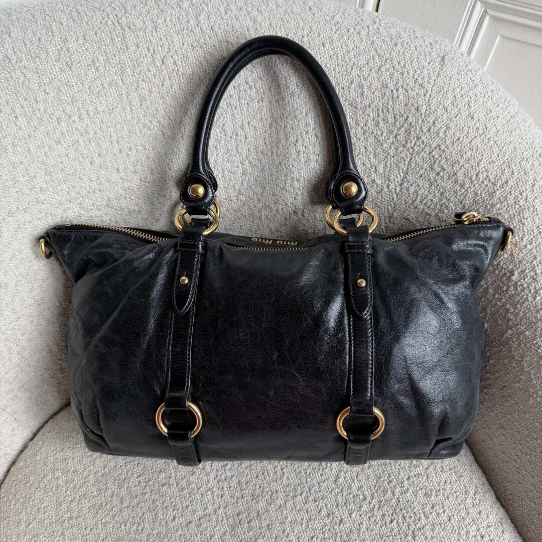 Miu Miu Vitello Leather Black Shoulder Bag