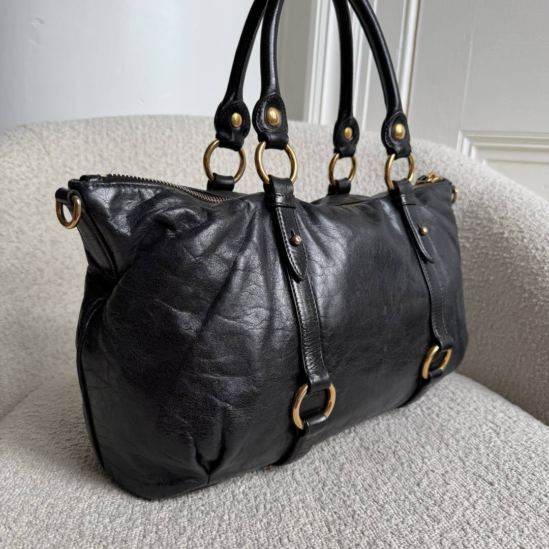 Miu Miu Vitello Leather Black Shoulder Bag