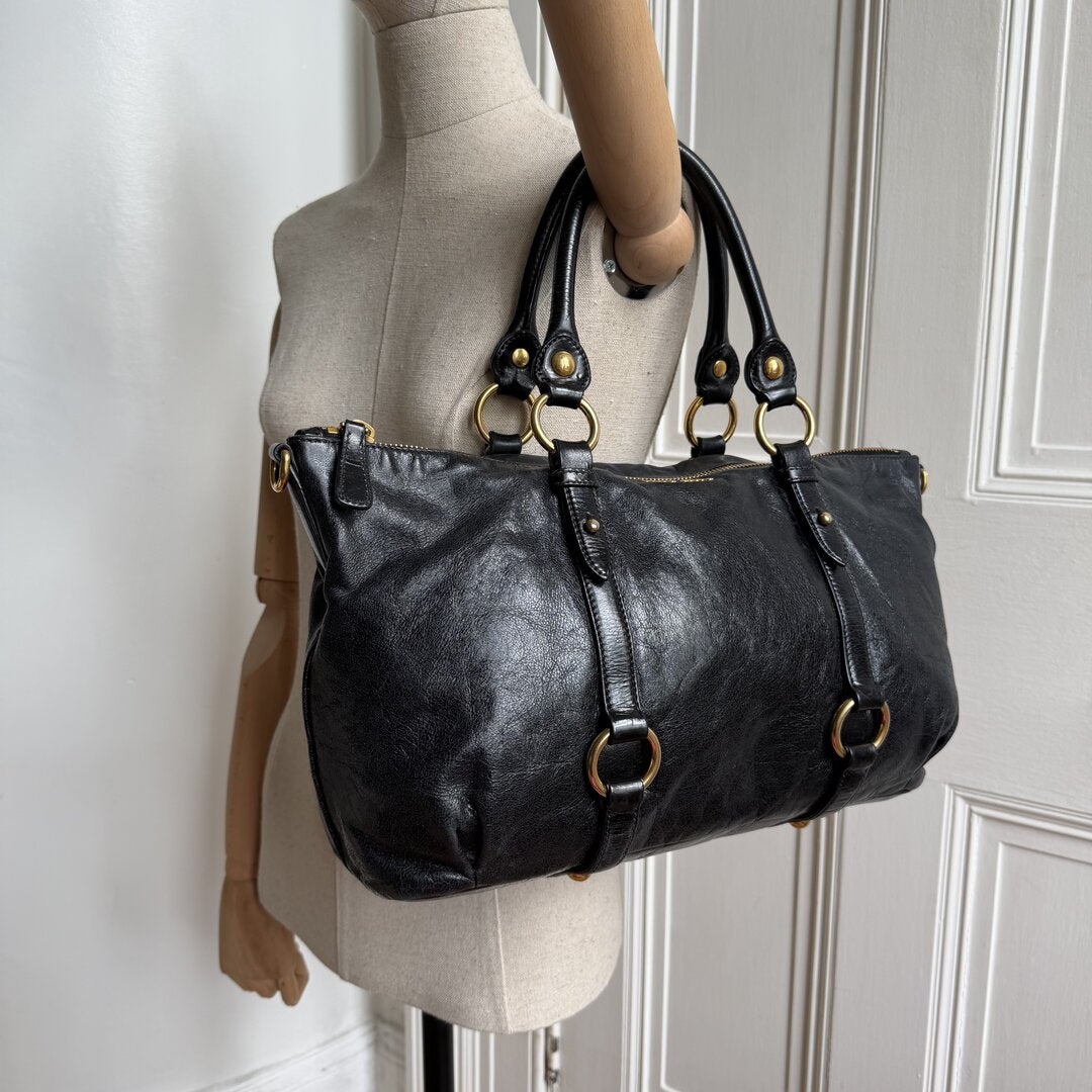 Miu Miu Vitello Leather Black Shoulder Bag