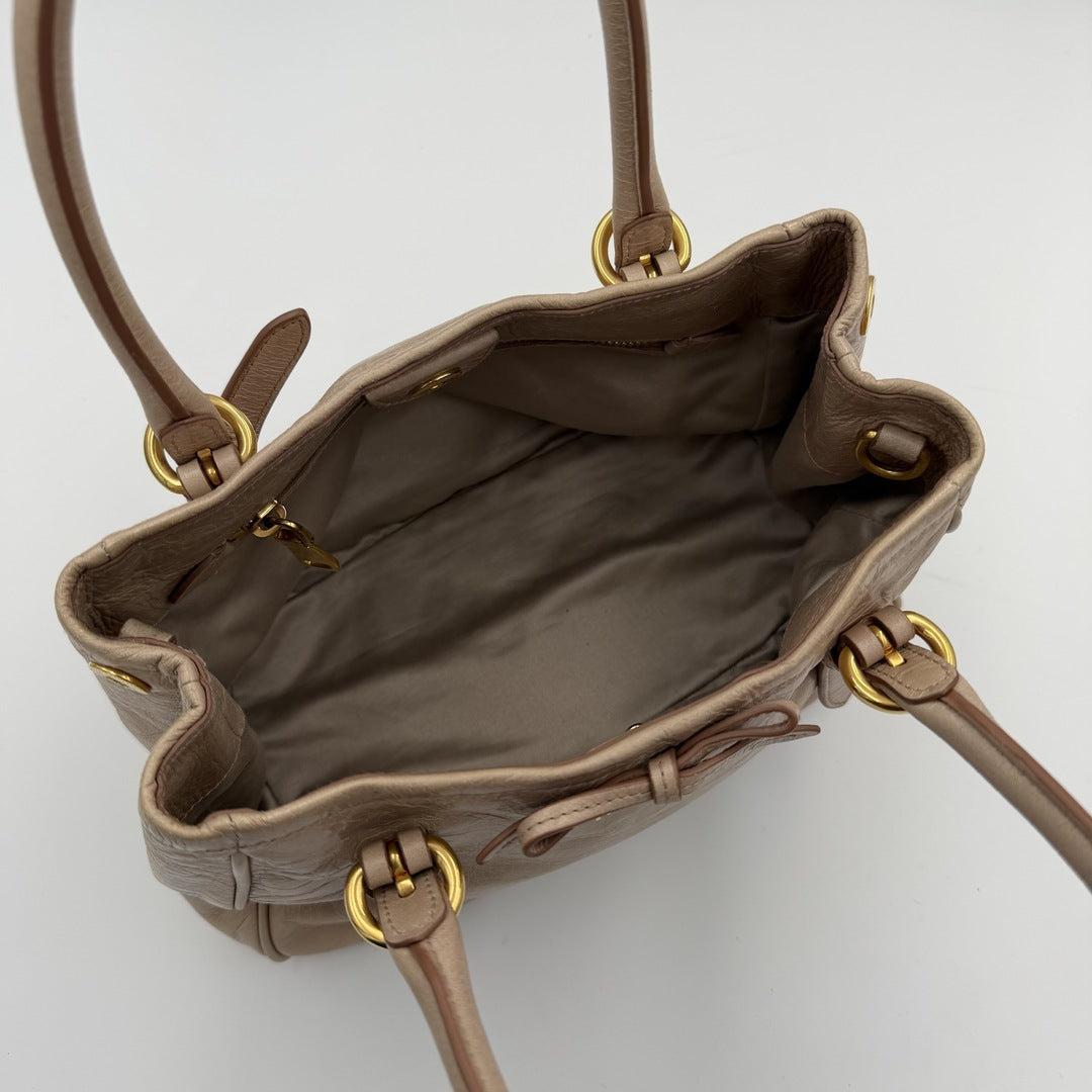 Miu Miu Vitello Bow Beige Leather Handbag