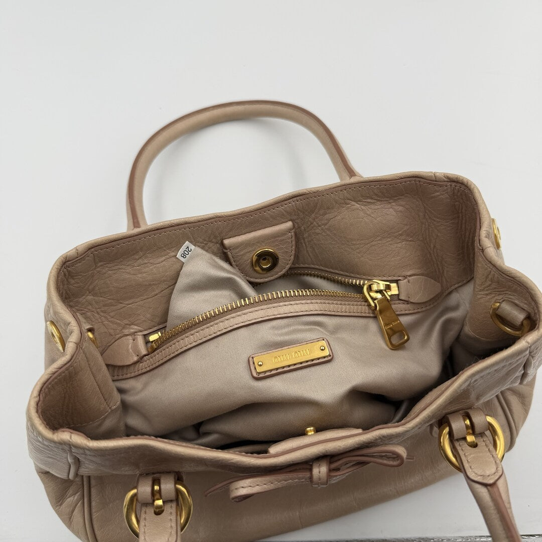 Miu Miu Vitello Bow Beige Leather Handbag