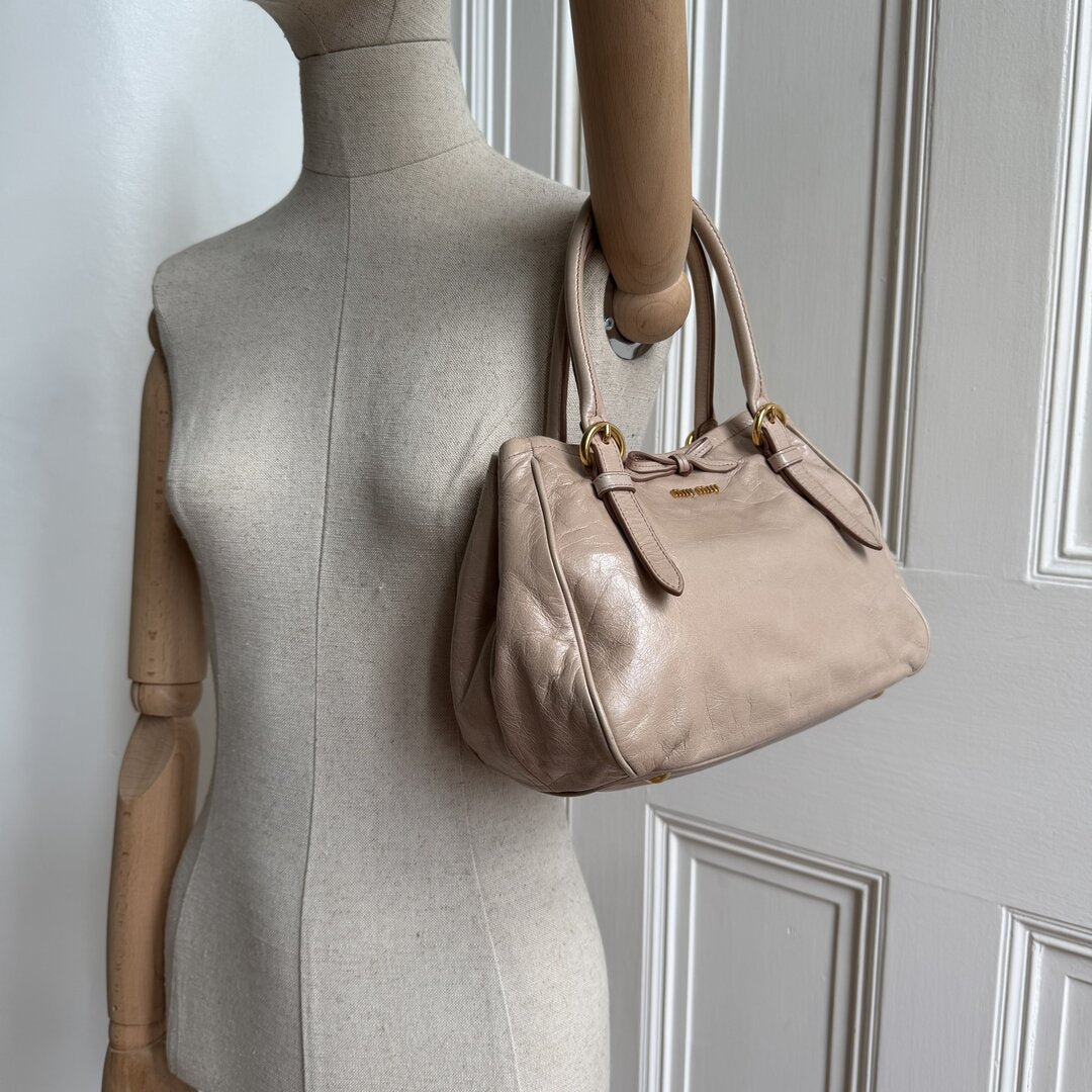 Miu Miu Vitello Bow Beige Leather Handbag