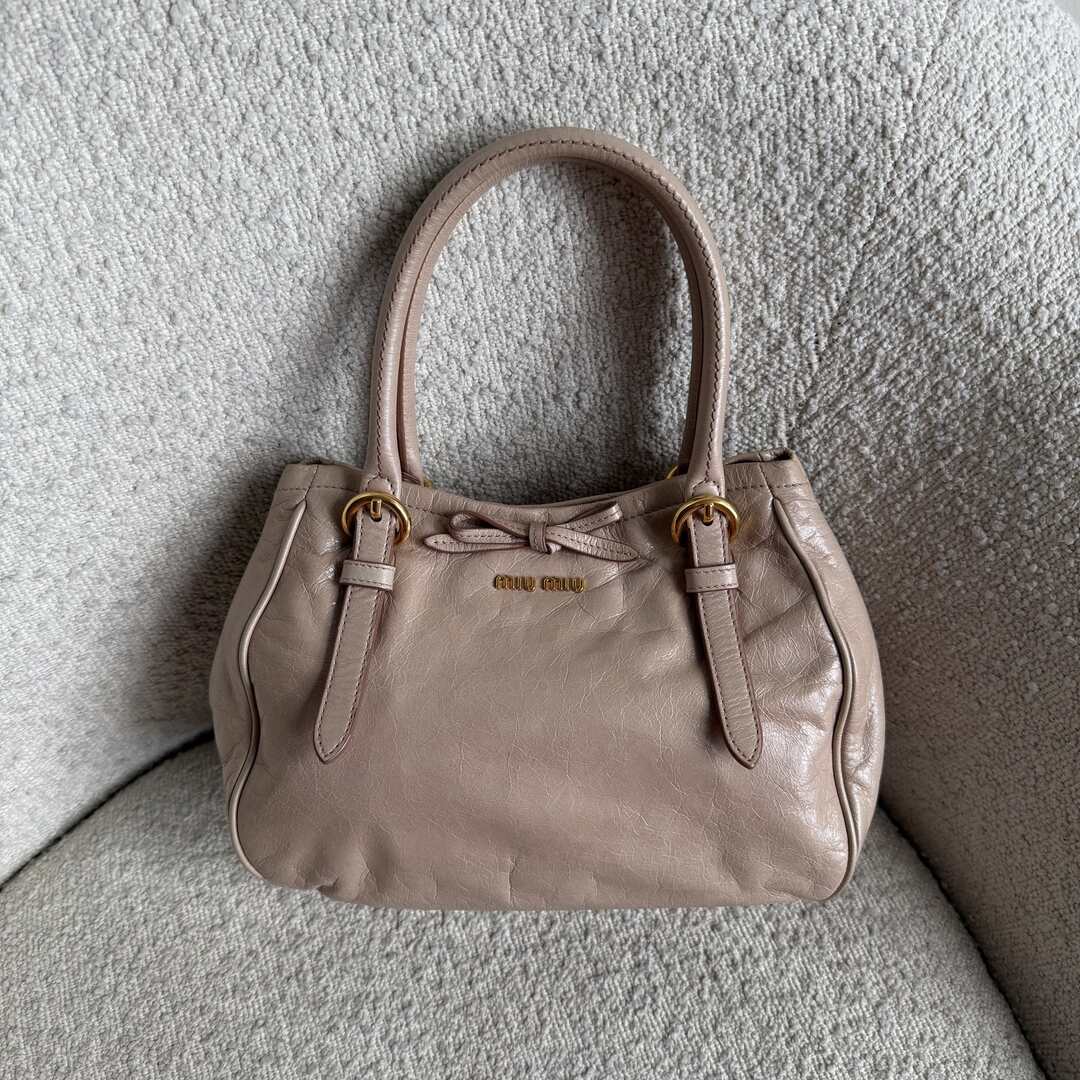 Miu Miu Vitello Bow Beige Leather Handbag