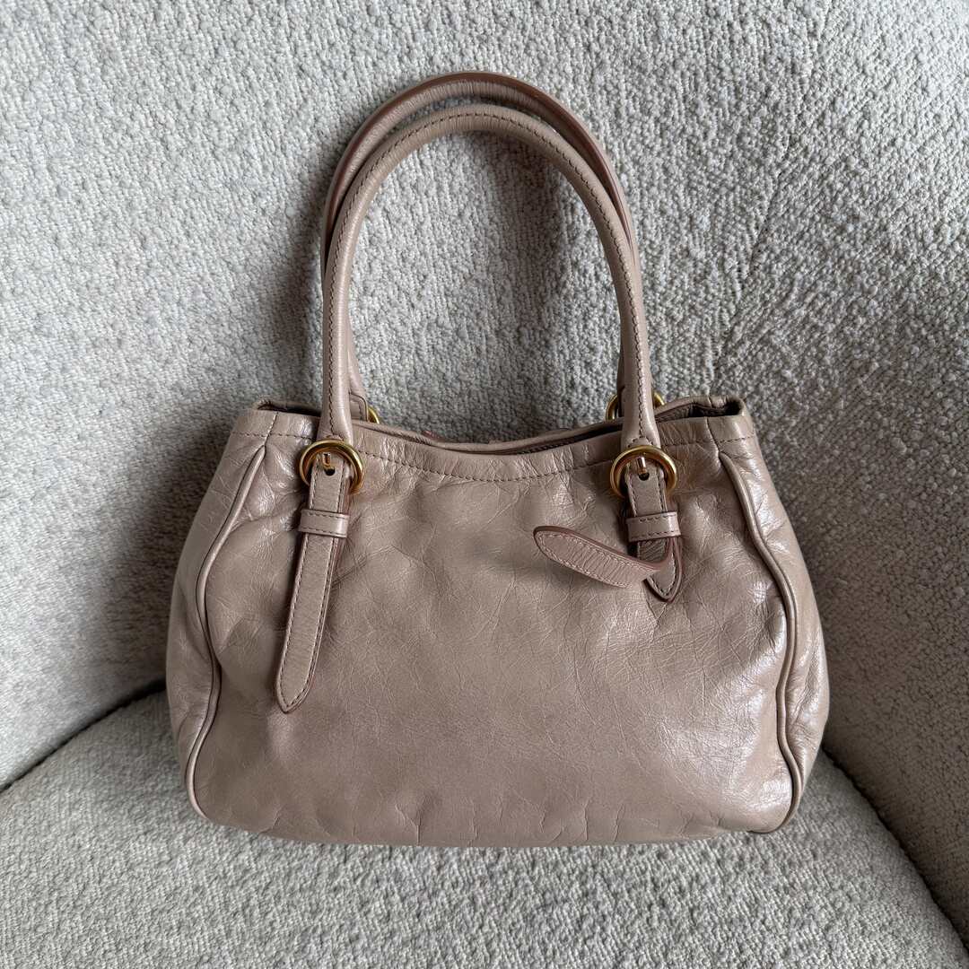 Miu Miu Vitello Bow Beige Leather Handbag