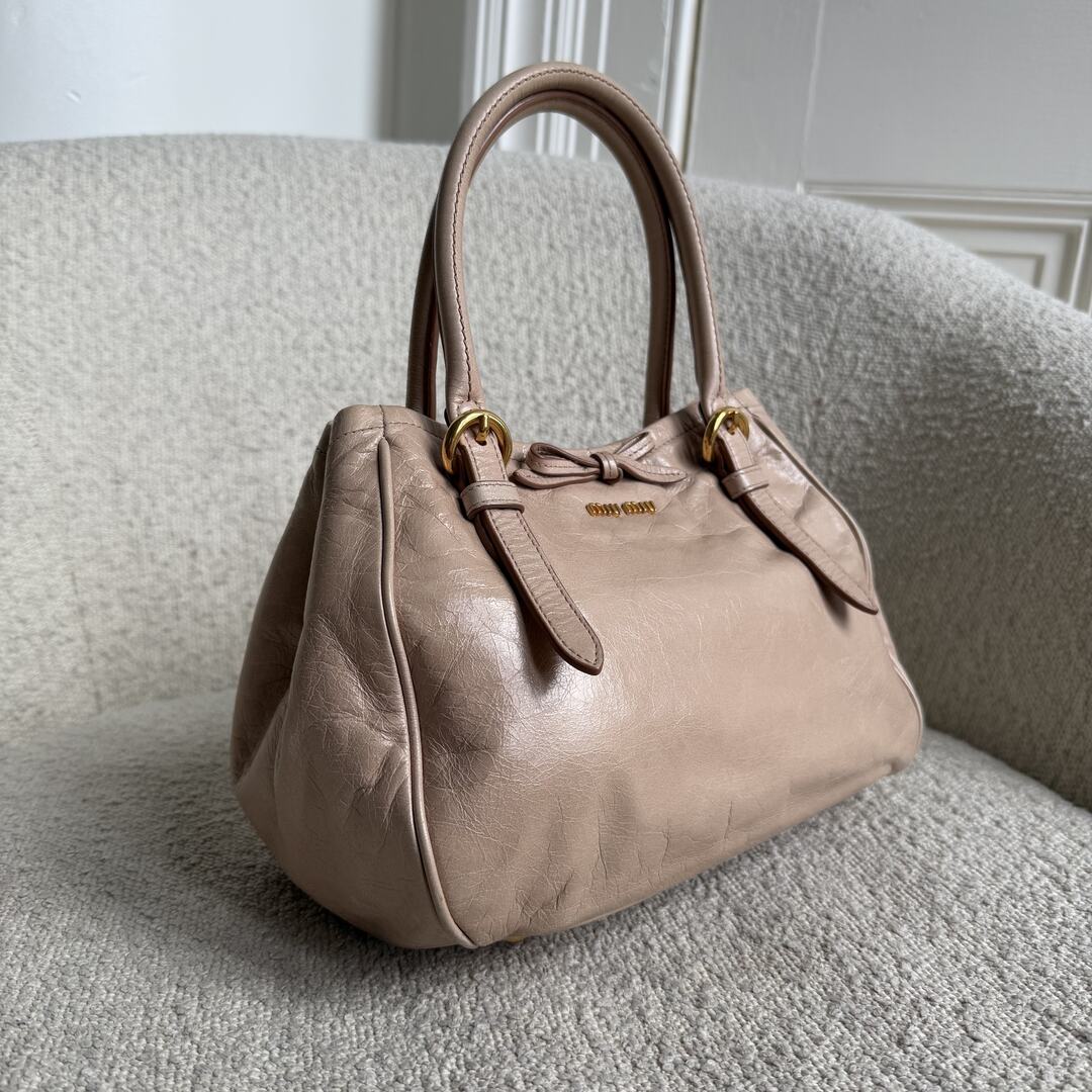 Miu Miu Vitello Bow Beige Leather Handbag