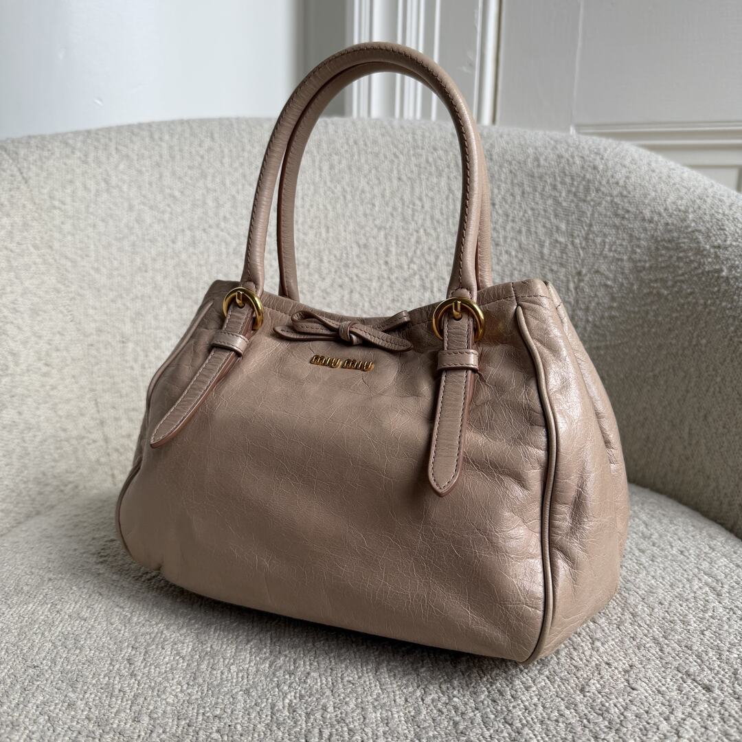 Miu Miu Vitello Bow Beige Leather Handbag