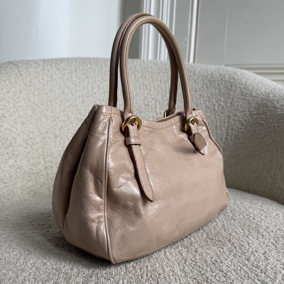 Miu Miu Vitello Bow Beige Leather Handbag