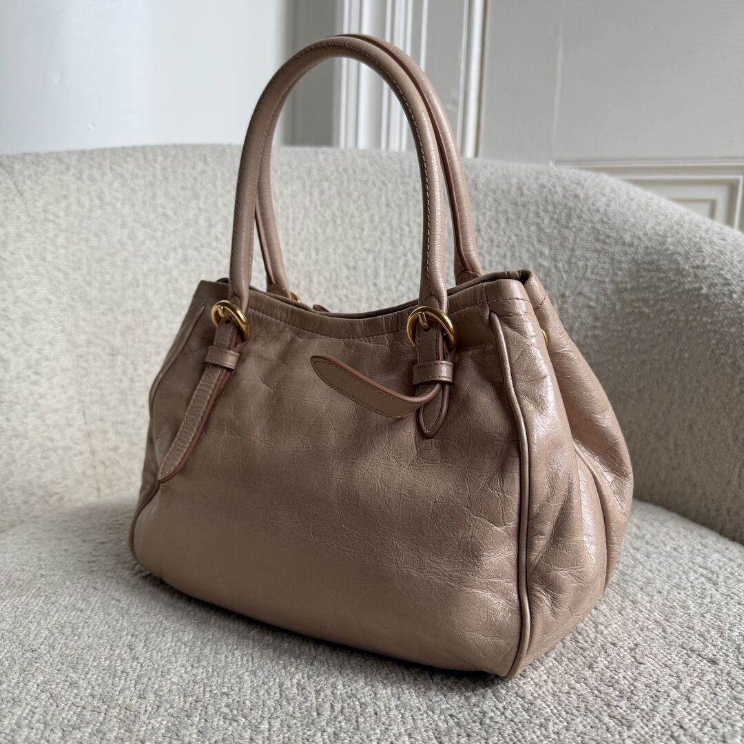 Miu Miu Vitello Bow Beige Leather Handbag