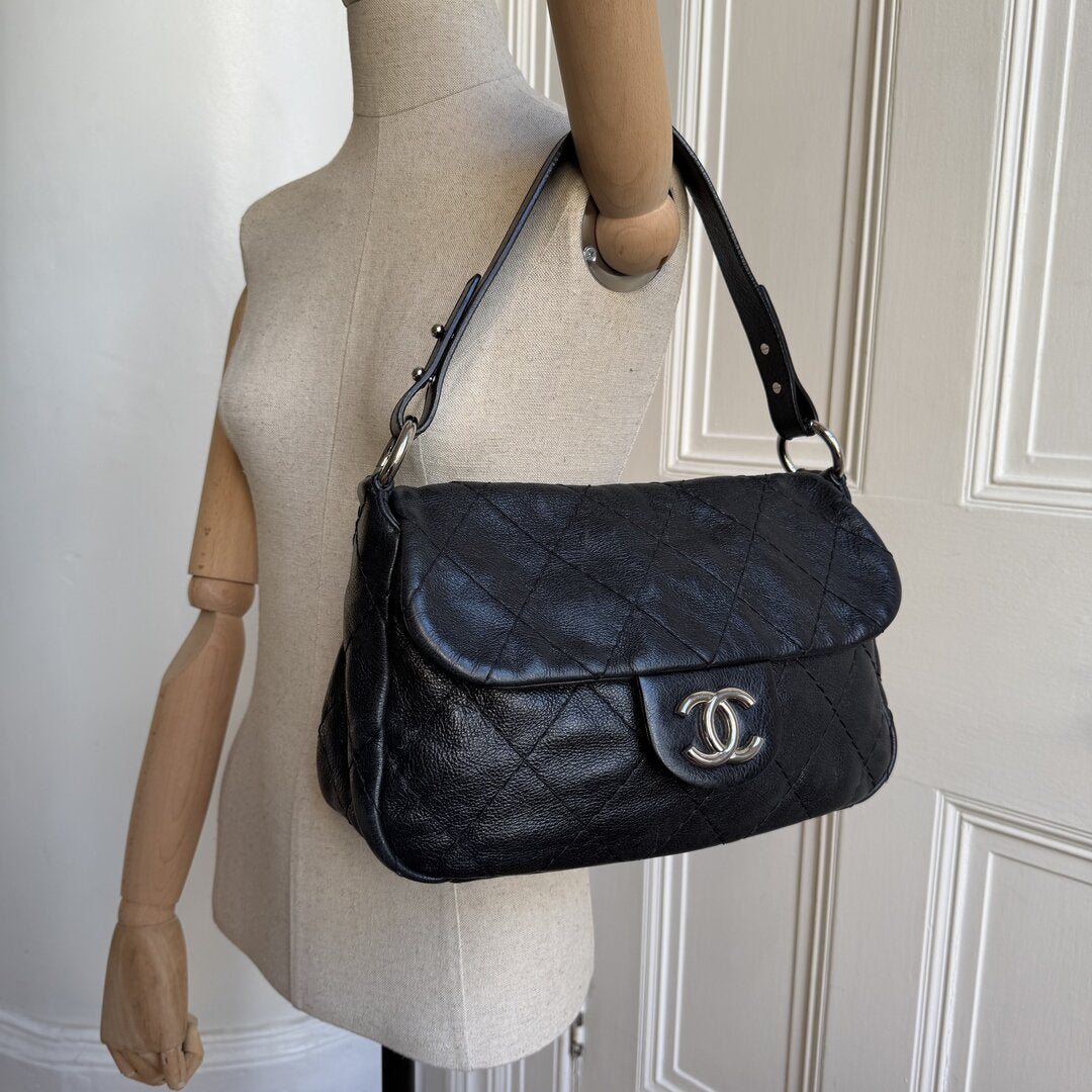 2010 Chanel On the Road Black Flap Shoulder Bag
