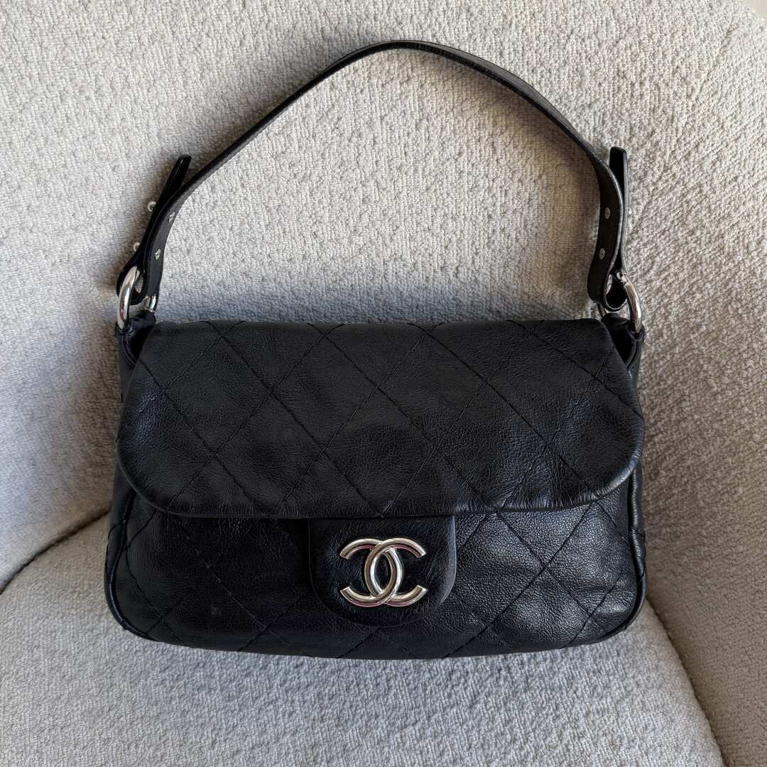 2010 Chanel On the Road Black Flap Shoulder Bag