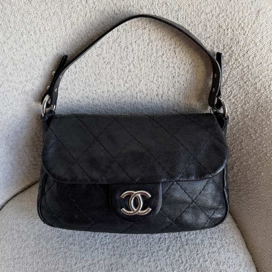 2010 Chanel On the Road Black Flap Shoulder Bag