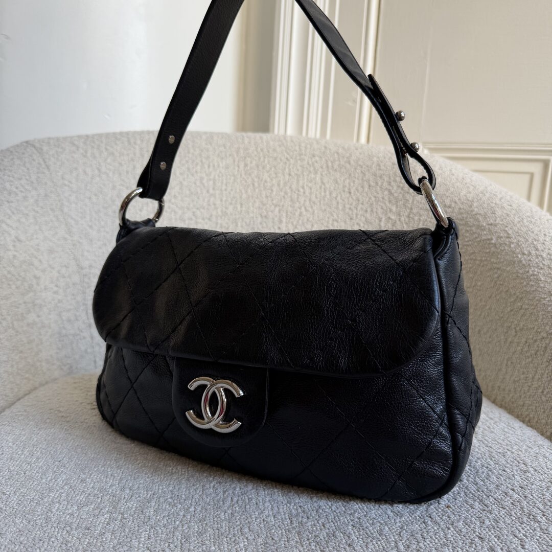 2010 Chanel On the Road Black Flap Shoulder Bag