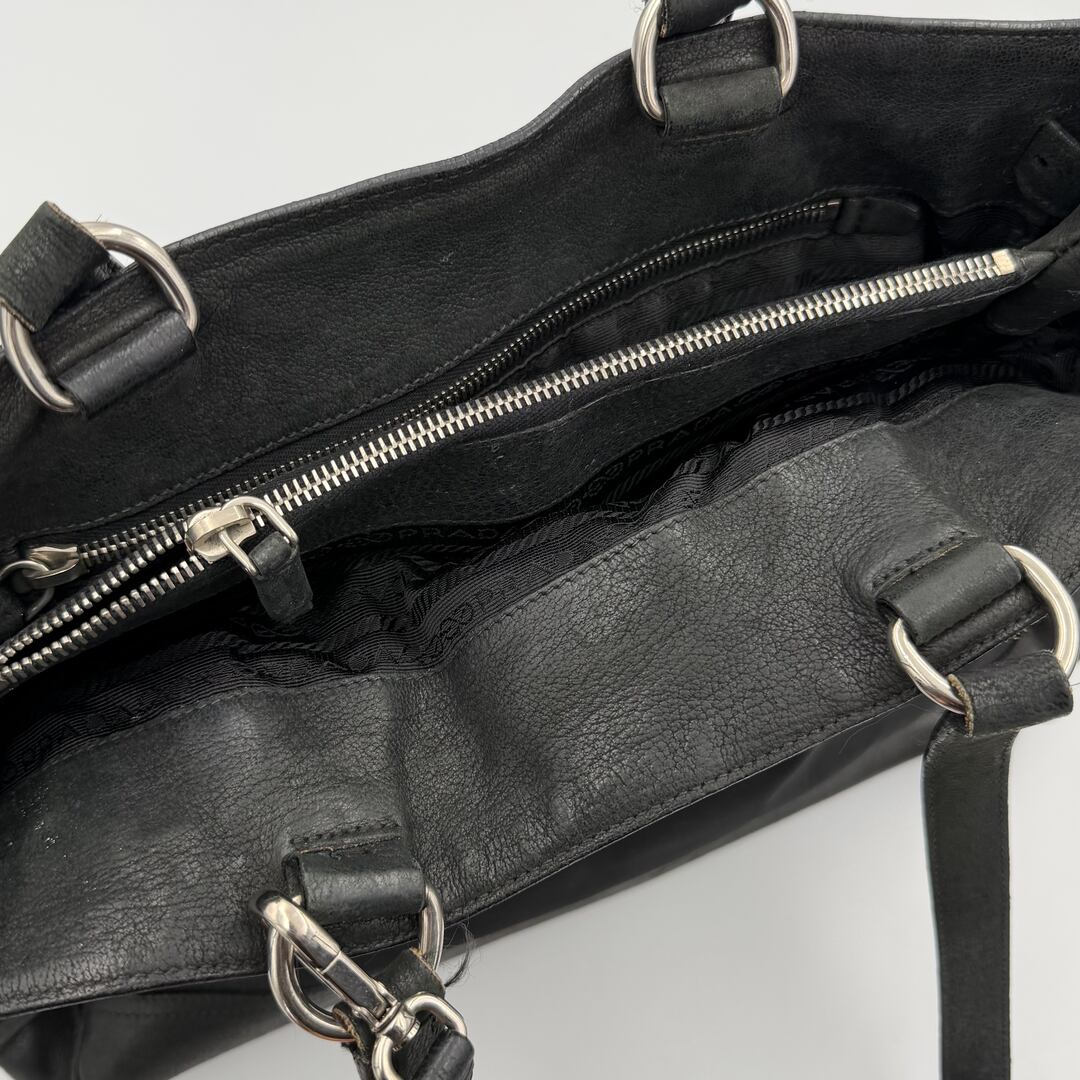 Prada Tessuto Nylon Black Leather Tote bag