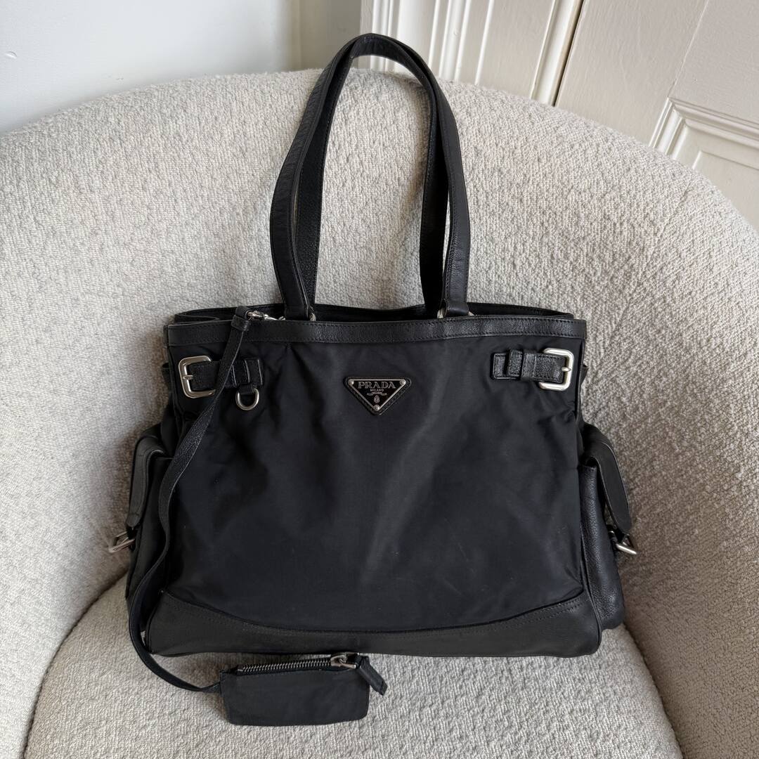 Prada Tessuto Nylon Black Leather Tote bag