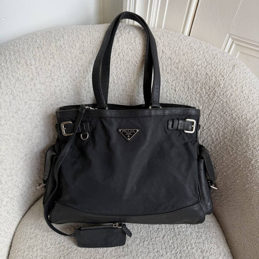 Prada Tessuto Nylon Black Leather Tote bag