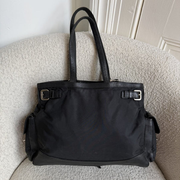 Prada Tessuto Nylon Black Leather Tote bag