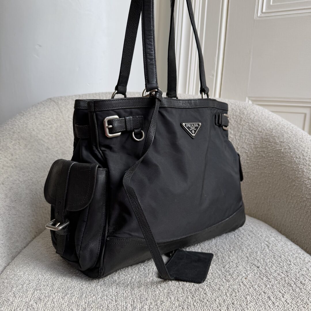 Prada Tessuto Nylon Black Leather Tote bag