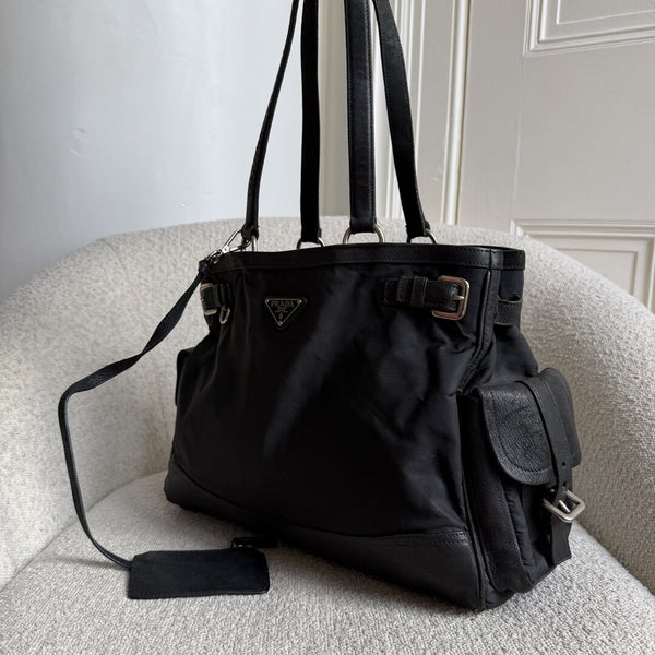 Prada Tessuto Nylon Black Leather Tote bag