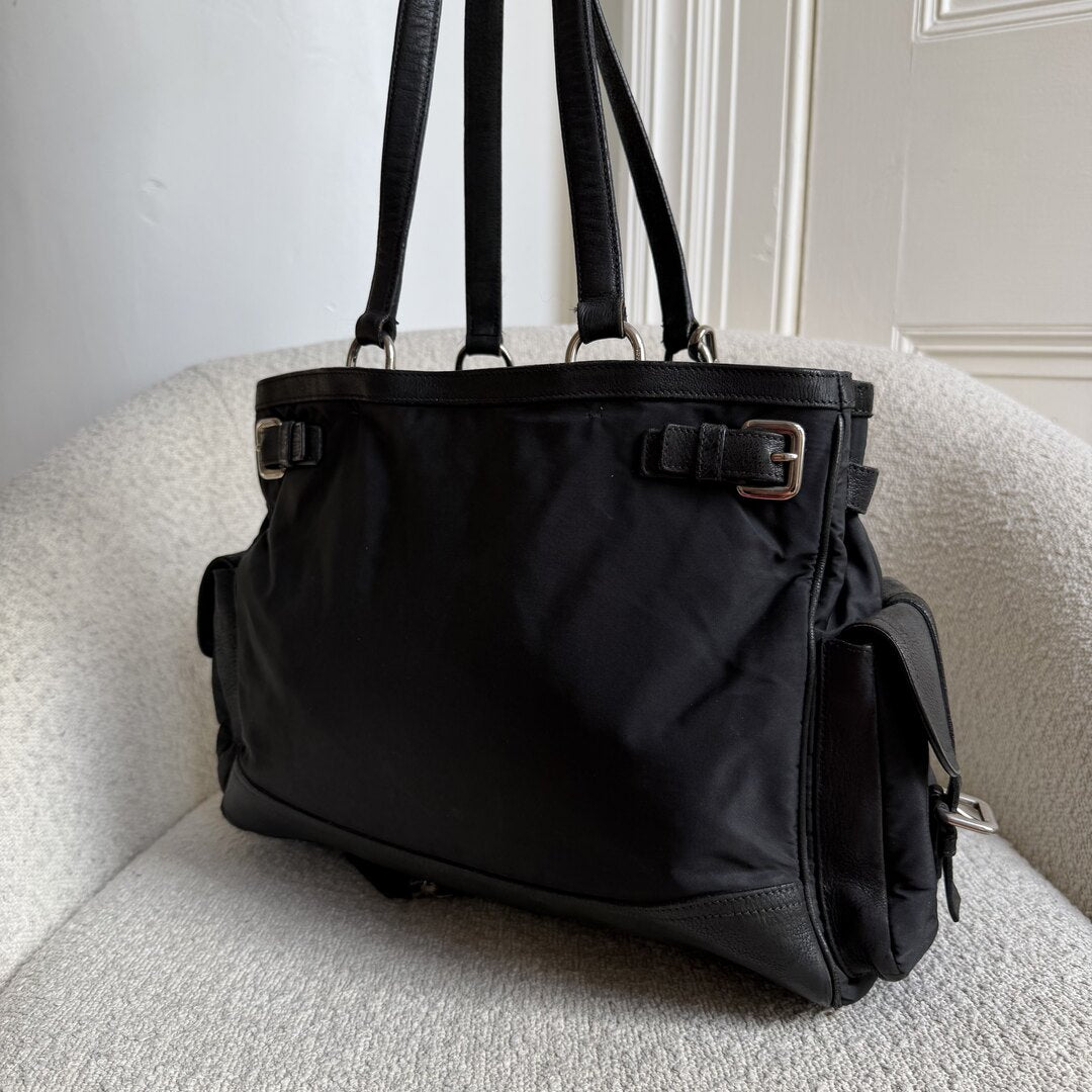 Prada Tessuto Nylon Black Leather Tote bag