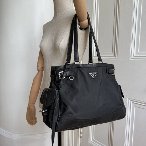 Prada Tessuto Nylon Black Leather Tote bag