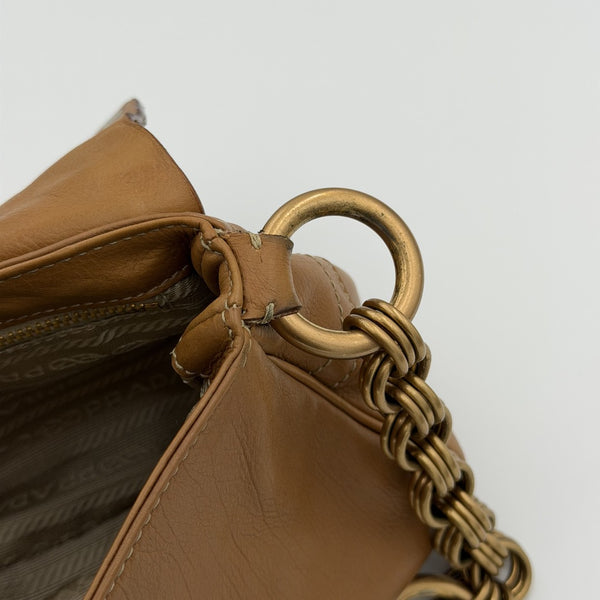Prada Borchie Studded Brown Leather Shoulder Bag