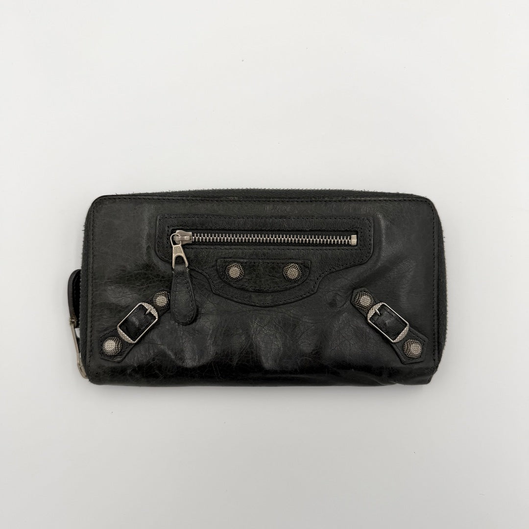 Balenciaga Giant 21 Continental Leather Black Zip Wallet