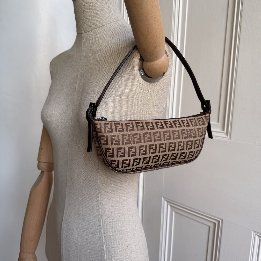 Fendi Zucchino Brown Pochette Shoulder Bag
