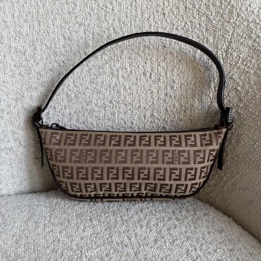 Fendi Zucchino Brown Pochette Shoulder Bag