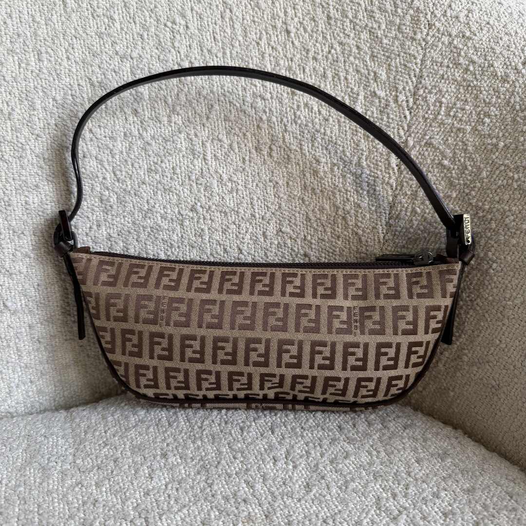 Fendi Zucchino Brown Pochette Shoulder Bag