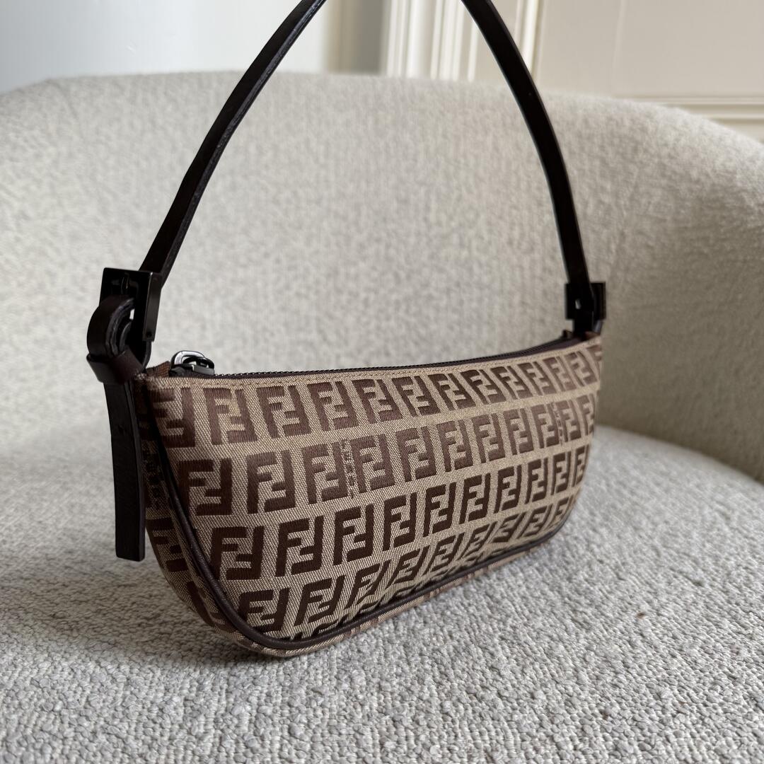 Fendi Zucchino Brown Pochette Shoulder Bag