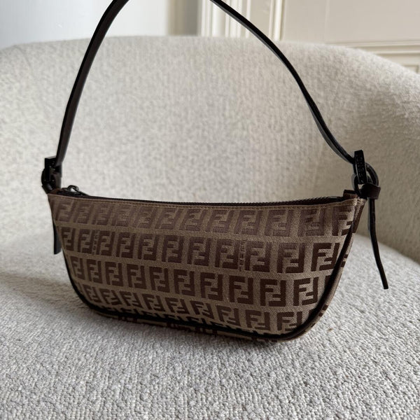 Fendi Zucchino Brown Pochette Shoulder Bag