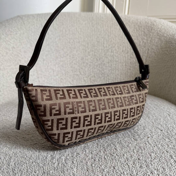 Fendi Zucchino Brown Pochette Shoulder Bag