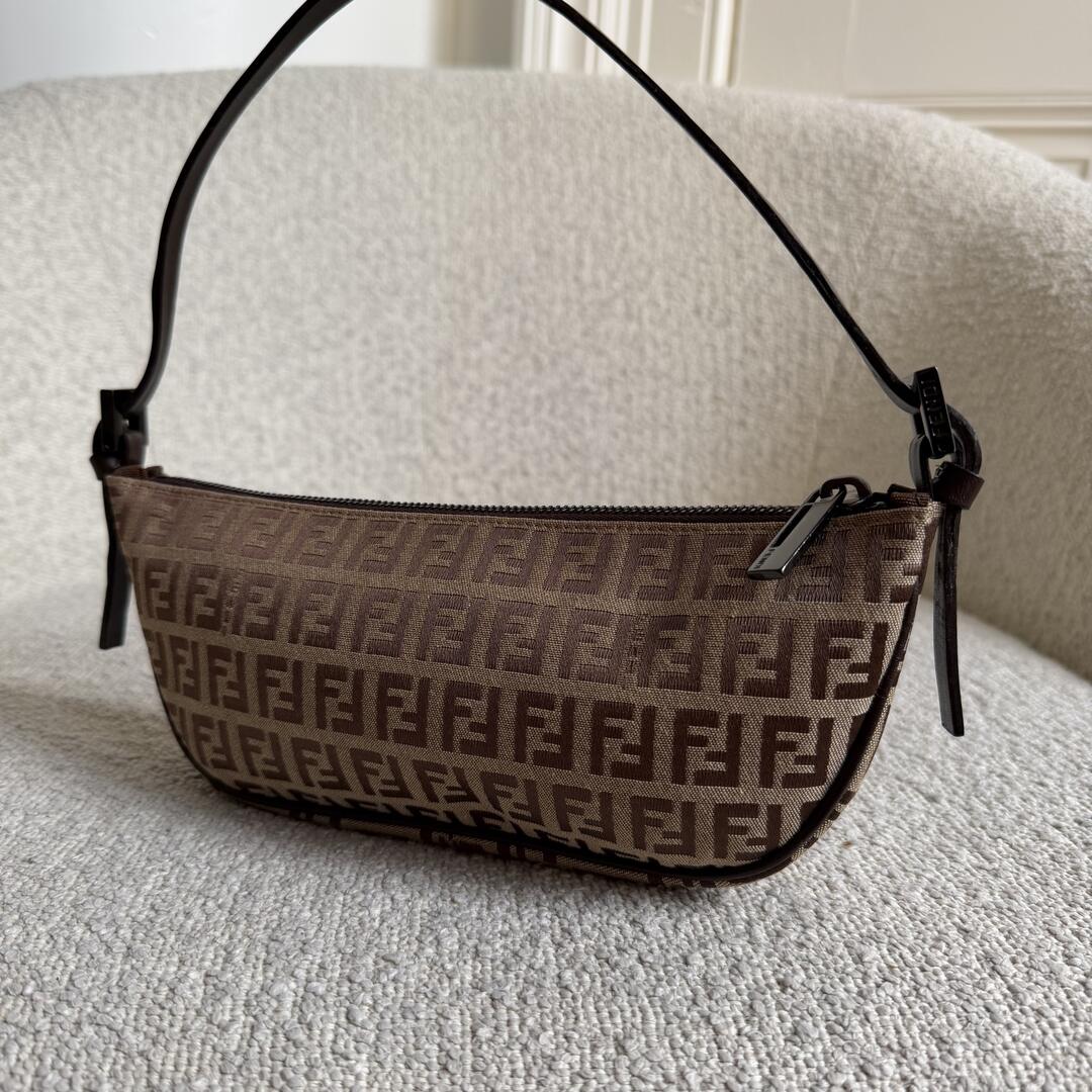 Fendi Zucchino Brown Pochette Shoulder Bag