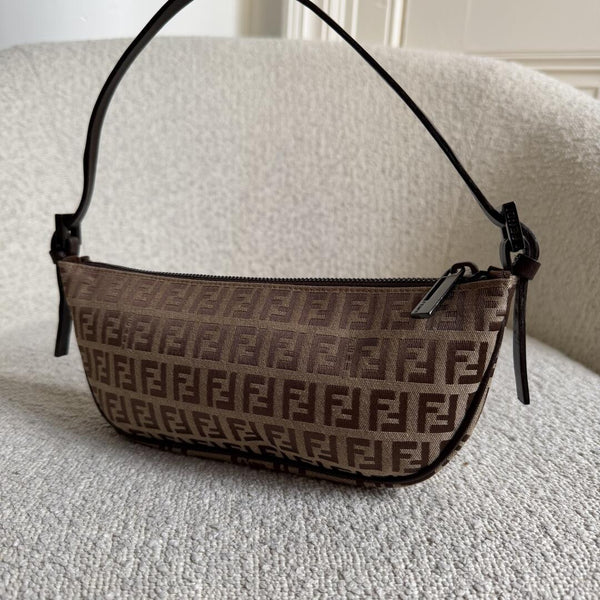 Fendi Zucchino Brown Pochette Shoulder Bag