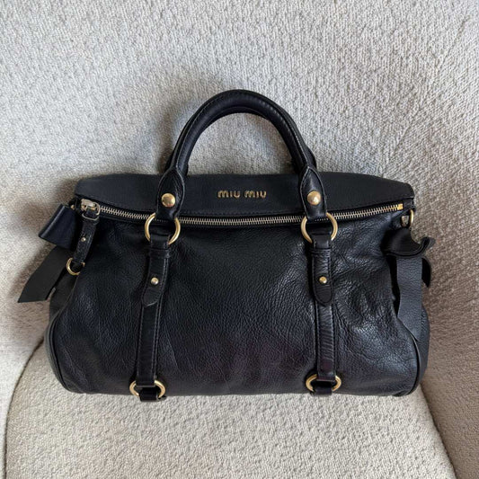 Miu Miu Vitello Lux Black Leather Handbag