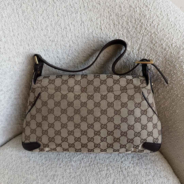 Gucci GG Canvas Horsebit Chain Brown Shoulder Bag