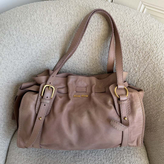 Miu Miu Vitello Leather Nude Tote Bag