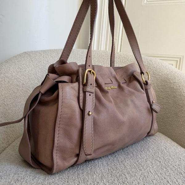 Miu Miu Vitello Leather Nude Tote Bag