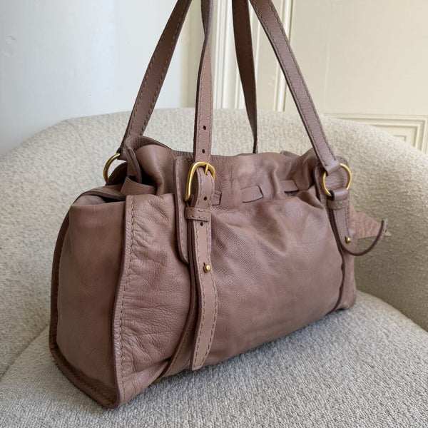 Miu Miu Vitello Leather Nude Tote Bag