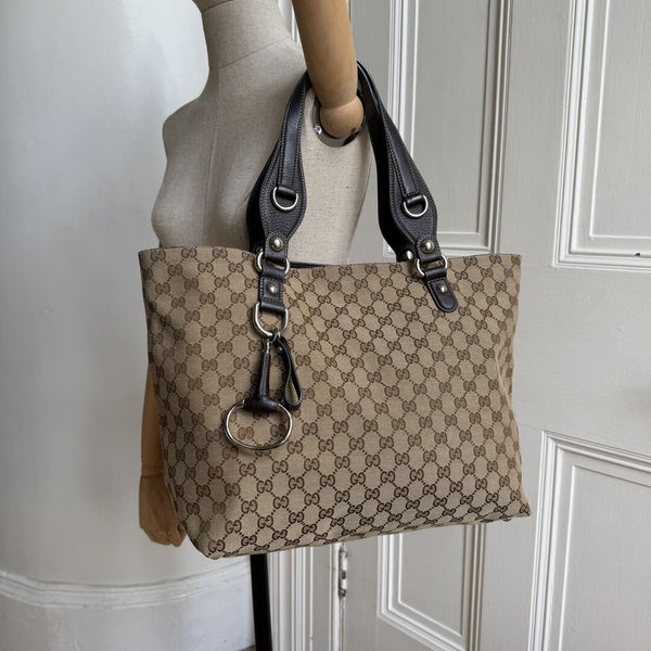 Gucci GG Canvas Horsebit Brown Tote Bag
