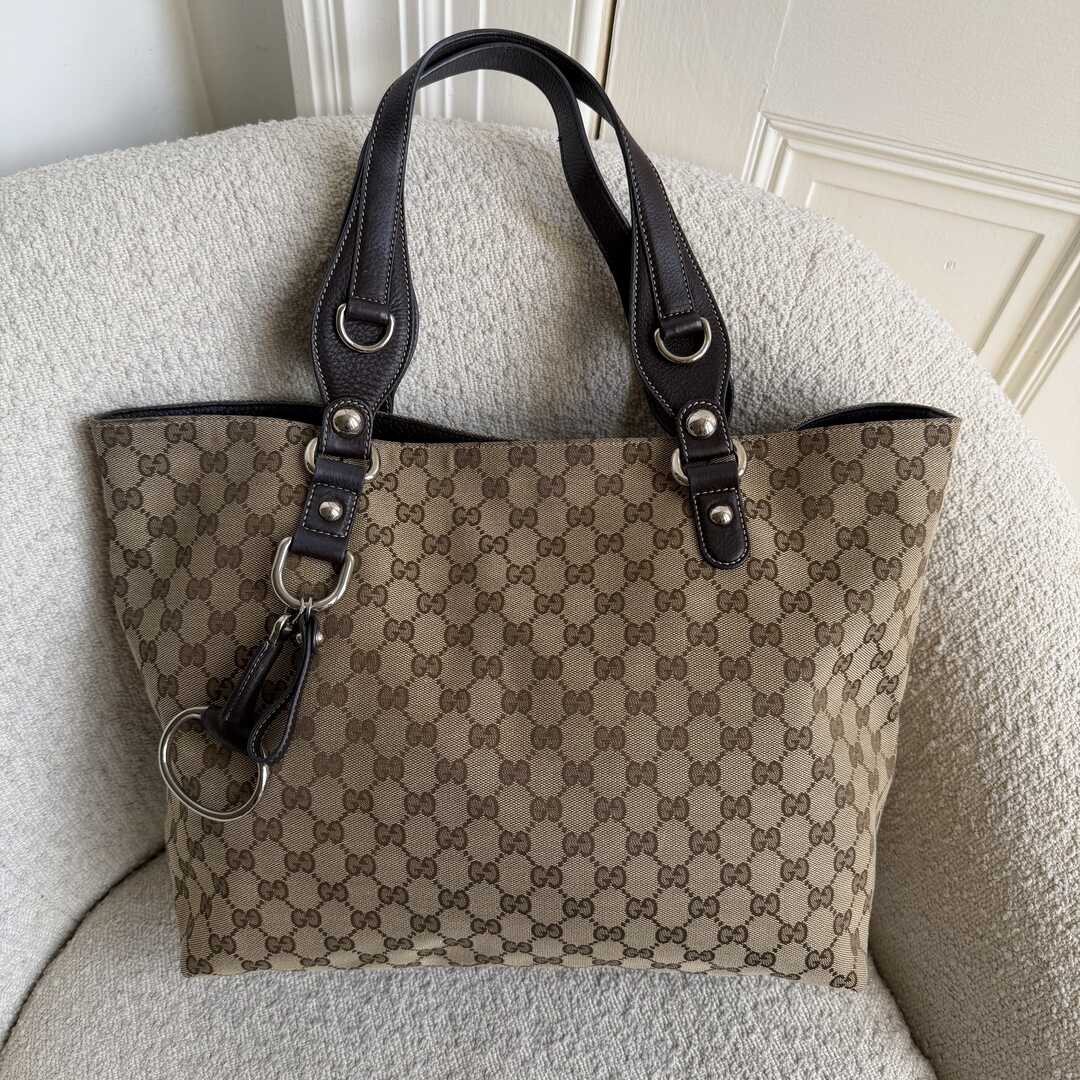 Gucci GG Canvas Horsebit Brown Tote Bag